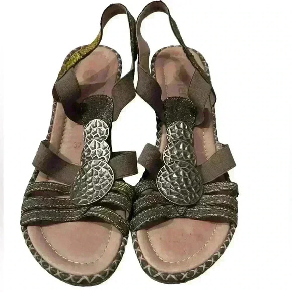 Remonte Ladies Grey / Silver Open‎ Toe Remonte Summer  Wedge Sandals sz 37 sz 6 - Picture 6 of 6